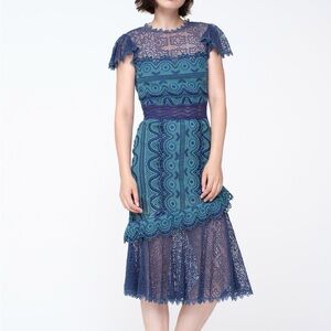 Sea New York Lola Teal Crochet Midi Dress